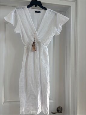 White Gauze Wrap Midi Dress by Blanc Du Nil NWT